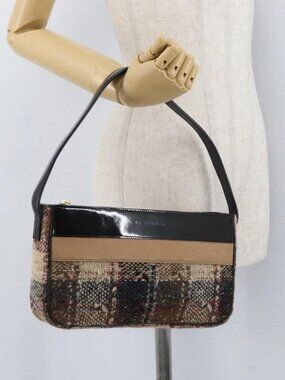 BURBERRY Nova Check Shoulder Bag Wool Beige Gold Auth 172950